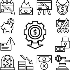 gear arrow dollar icon in a collection with other items