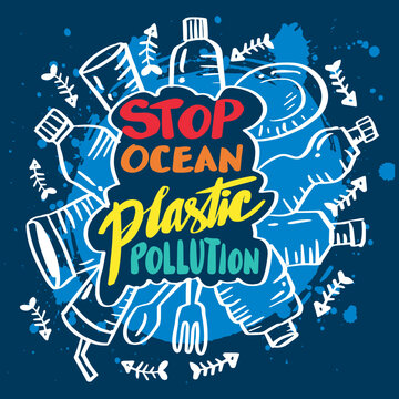 Stop ocean plastic pollution. Poster ecological campaign