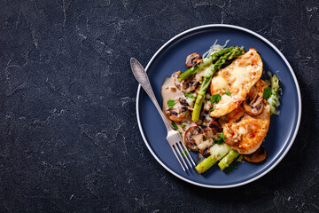 Chicken Madeira served on plate, top view