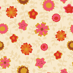 70s Retro flowers seamless vector repeat pattern