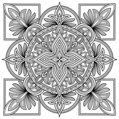 line art mandala floral pattern in square shape
