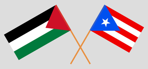 Crossed flags of Palestine and Puerto Rico. Official colors. Correct proportion