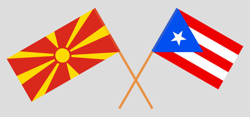 Crossed flags of North Macedonia and Puerto Rico. Official colors. Correct proportion