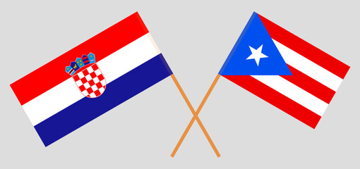 Crossed flags of Croatia and Puerto Rico. Official colors. Correct proportion