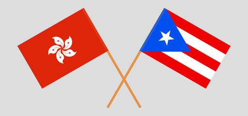 Crossed flags of Hong Kong and Puerto Rico. Official colors. Correct proportion