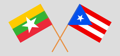 Obraz premium Crossed flags of Myanmar and Puerto Rico. Official colors. Correct proportion
