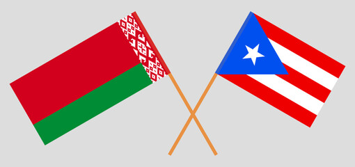 Crossed flags of Belarus and Puerto Rico. Official colors. Correct proportion