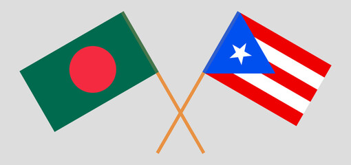 Crossed flags of Bangladesh and Puerto Rico. Official colors. Correct proportion