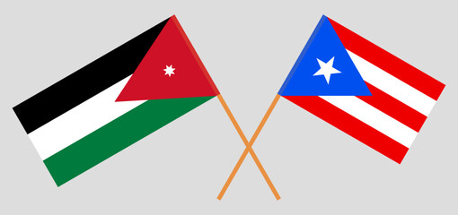 Crossed flags of Puerto Rico and Jordan. Official colors. Correct proportion