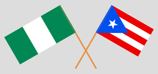 Crossed flags of Nigeria and Puerto Rico. Official colors. Correct proportion