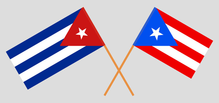 Crossed flags of Cuba and Puerto Rico. Official colors. Correct proportion