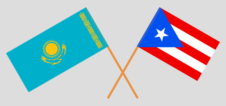 Crossed flags of Kazakhstan and Puerto Rico. Official colors. Correct proportion