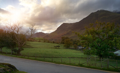 Dawn views of High Crag and High Stile with Haystacks off in the distance near Buttermere in the...