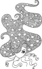 black and white Beauty Hair Pattern Design vector drawing	