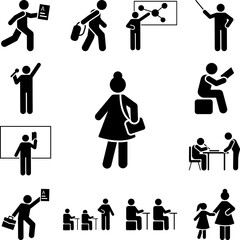 Teacher walk school pictogram icon in a collection with other items
