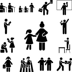 Mother girl student go school pictogram icon in a collection with other items