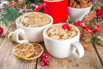 Christmas fruitcake in mug