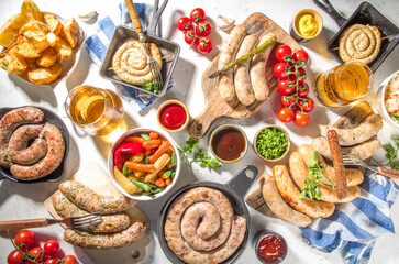 Assortment different fried sausages