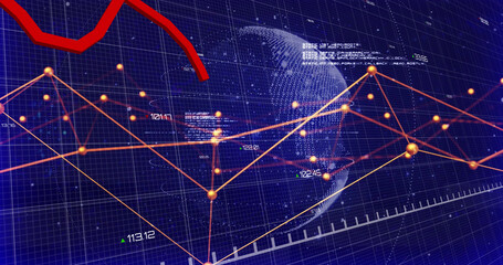 Fototapeta premium Image of data processing over globe