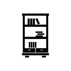 bookcase, bookshelf icon in black flat glyph, filled style isolated on white background