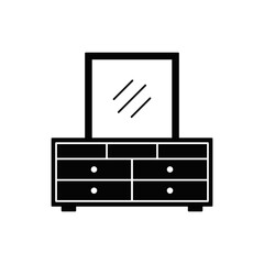 Drawer Dresser icon in black flat glyph, filled style isolated on white background