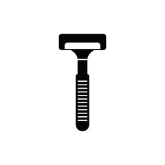 Manual shaving razor blade icon in black flat glyph, filled style isolated on white background