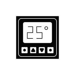 Thermostat controller, Digital temperature controller icon in black flat glyph, filled style isolated on white background