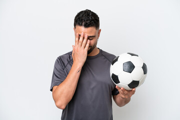 Arab young football player man isolated on white background with tired and sick expression