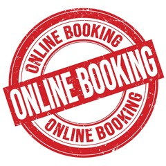 ONLINE BOOKING text written on red round stamp sign