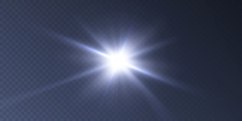 Bright light effect with rays and highlights for vector illustration.