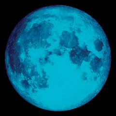 Full moon vector illustration isolated on black background. Turquoise realistic fantasy moon. Twenty five colors.