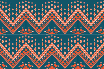 zigzag triangle shape frame with light orange flowers on the green for garments, textiles