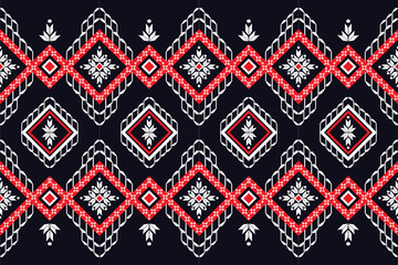 The red square shape is framed by a beautiful white bouquet. Knit each other in a pattern style. On a dark navy background for textile garments