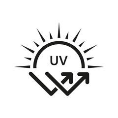 Ultraviolet Rays Silhouette Black Icon. SPF Sun Ray Resistant Sunblock. Sun UV Arrow Protect Radiation Glyph Pictogram. Sunblock Protection Defense Skin Care Icon. Isolated Vector Illustration - obrazy, fototapety, plakaty