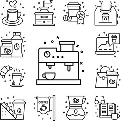 Machine, coffee, cup icon in a collection with other items