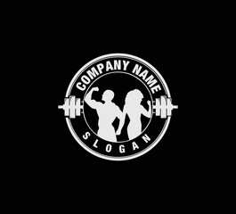 couple fitness logo with circle and barbell.
