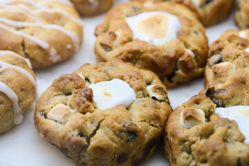 a pile of white chocolate chip close up 