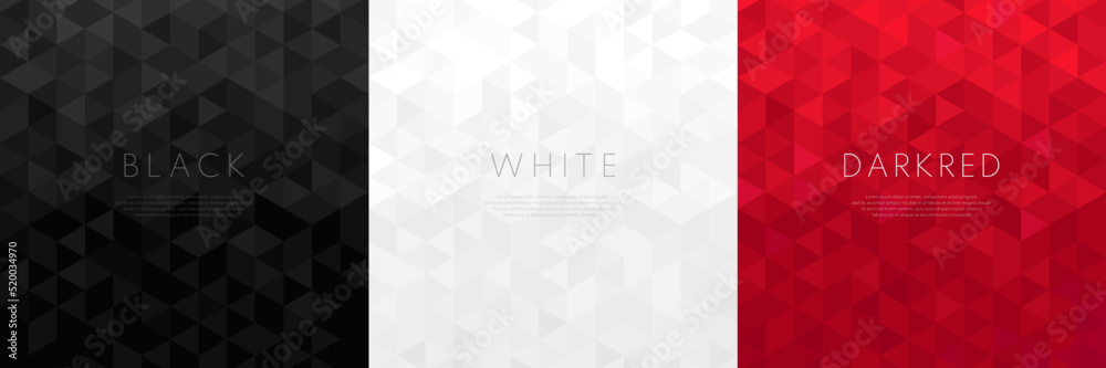 Poster set of abstract geometric hexagon pattern black, white gray and dark red background with copy space.