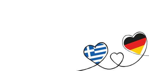 Drei Herzen mit der Flagge von Griechenland und Deutschland