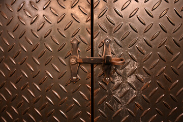 テクスチャ―　金属の縞鋼板でできたドア　texture of checkered plates door