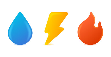 3D icons - Electricity, Gasification, Water supply