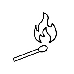 The match is burning. Danger symbol and flammable object. Isolated silhouette background.