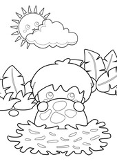 Dinosaur and Cave Man Theme Coloring Pages A4 for Kids and Adult