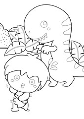 Dinosaur and Cave Man Theme Coloring Pages A4 for Kids and Adult