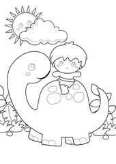Dinosaur and Cave Man Theme Coloring Pages A4 for Kids and Adult