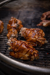 barbecue grill with meat and vegetables