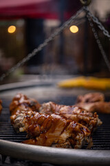 barbecue grill with meat and vegetables