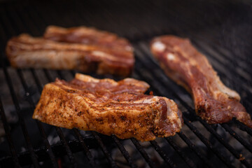 barbecue grill with meat and vegetables