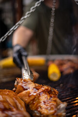 barbecue grill with meat and vegetables