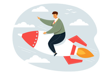 Man riding rocket illustration vector